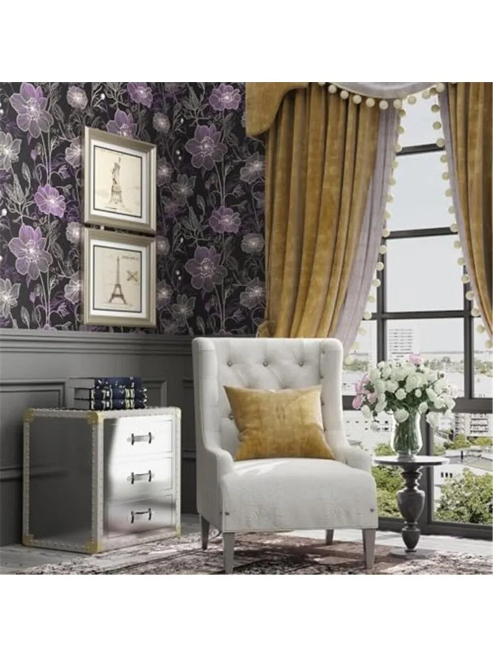 Purple Floral Peel Stick Wallpaper Dark Boho Botanical Self Adhesive Removable